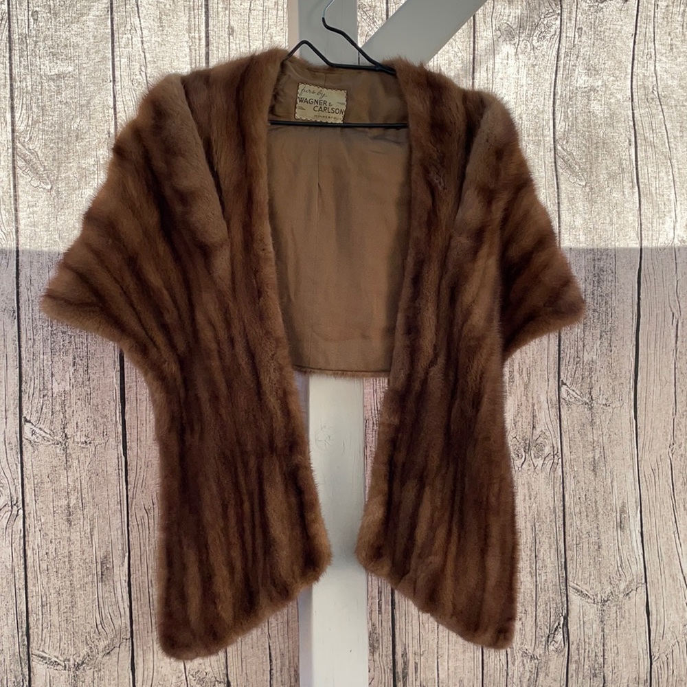 Vintage real mink fur cape with double shawl one size light brown